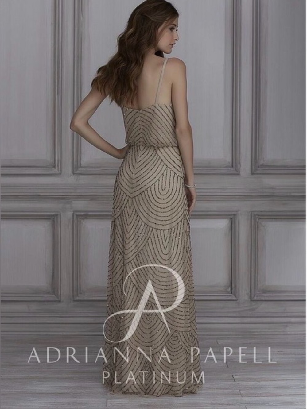 Adrianna Papell Champagne Gold Beaded Art Deco Blouson Gown Wedding Sz 16 NWT - Picture 4 of 16